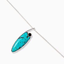 Jay King Turquoise Tyrone & Smoky Quartz Pendant On Silver Chain Ne...