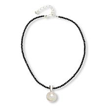 Jay King White Mabé Pearl Pendant with Black Spinel Bead Necklace