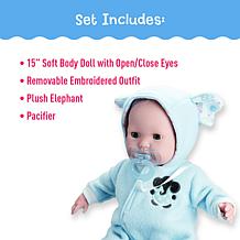 JC Toys Berenguer Boutique 15" Soft Boy Baby Doll w/ Elephant Outfit