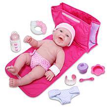 JC Toys La Newborn 13" Smiling Baby Doll Diaper Bag Gift Set