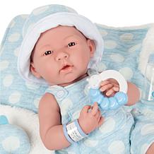 JC Toys La Newborn 15" Real Boy Baby Doll w/ Blue Outfit and Dinosaur