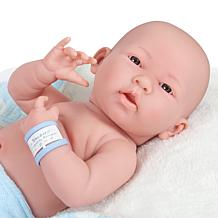 JC Toys La Newborn 15" Real Boy Baby Doll w/ Blue Outfit and Dinosaur