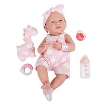 JC Toys La Newborn 15" Real Girl Baby Doll, Pink Outfit and Dinosaur