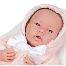 JC Toys La Newborn 15" Real Girl Baby Doll Pink Overcoat & Teddy Bear