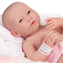 JC Toys La Newborn 15" Real Girl Baby Doll White Outfit & Teddy Bear