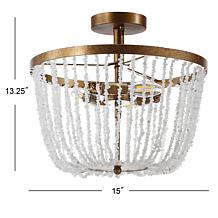 JONATHAN Y Antique Gold White Georgian 15" Stone Metal LED Flush Mount
