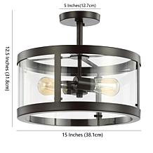 Jonathan Y Black Herndon 2-Light 15 in. Iron/Glass LED Flush Mount