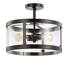 Jonathan Y Black Herndon 2-Light 15 in. Iron/Glass LED Flush Mount