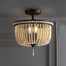 JONATHAN Y Black Light Taupe Allie 14" Wood Beaded Metal Flush Mount