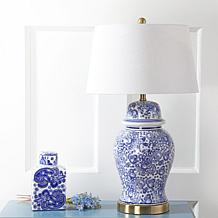 JONATHAN Y Blue and White Ellis 29.5" Ceramic LED Table Lamp