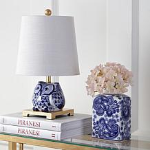JONATHAN Y Blue White Justina 16" Ceramic Mini LED Table Lamp