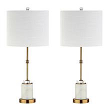 JONATHAN Y Brass Harper 22" Marble Crystal LED Set of 2 Table Lamp