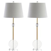 JONATHAN Y Brass Spencer 34" Crystal and Metal LED Set of 2 Table Lamp