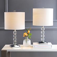JONATHAN Y Clear Barnard 22" Crystal Metal LED Set of 2 Table Lamp