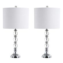 JONATHAN Y Clear Chrome Paul 26" Crystal Metal LED Set of 2 Table Lamp