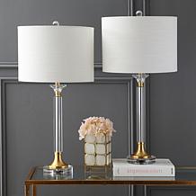 JONATHAN Y Clear Gold Mark 28" Crystal & Metal LED Set of 2 Table Lamp