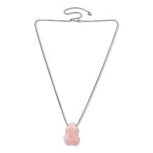KALIFANO Carved Gemstone Frog 30" Stainless Steel Necklace