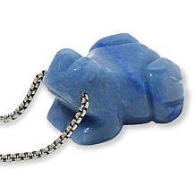 KALIFANO Carved Gemstone Frog 30" Stainless Steel Necklace