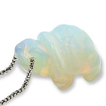 KALIFANO Carved Gemstone Turtle 30" Stainless Steel Necklace