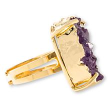 KALIFANO Goldtone Amethyst Druzy Geode Adjustable Shank Ring
