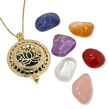 KALIFANO Lotus Flower Locket with Interchangeable Gemstones and Chain
