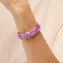 KALIFANO Purple and White Lepidolite Bead Stretch Bracelet