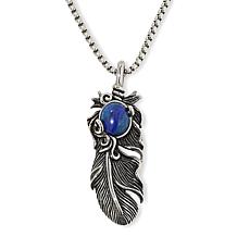 KALIFANO Stainless Steel Lapis "Feather" Pendant with Chain Necklace