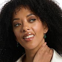 KALIFANO Sterling Silver Green Aventurine Heart Drop Earrings