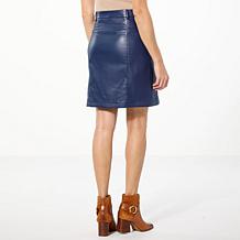 kathy ireland Fashion 360 Audrey NYC Faux Leather Button-Front Skirt