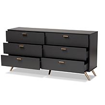 Kelson Dark Grey and Gold Finished Wood 6-Drawer Dresser