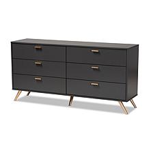 Kelson Dark Grey and Gold Finished Wood 6-Drawer Dresser