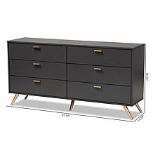 Kelson Dark Grey and Gold Finished Wood 6-Drawer Dresser