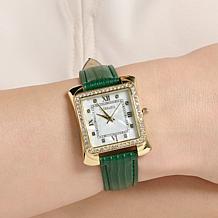 Kessaris Embossed Strap Square Case Crystal Watch