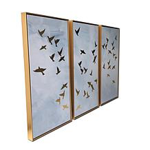Kroll Creations Golden Birds Triptych 48" x 30" Floating Canvas Art