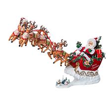 Kurt Adler 24-Inch Fabriche Musical Santa with Eight Reindeer  Set ...