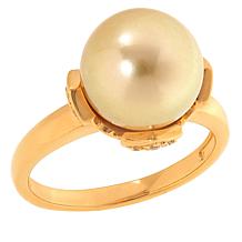 Kwan Collections Gold-Plated Golden South Sea Pearl and Zircon Ring