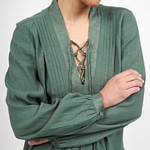 La Joie Micro Crepe Lace-Up Pleated Blouse