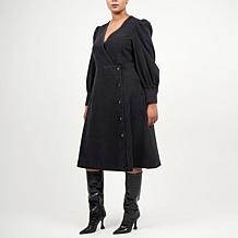 La Joie Puff Sleeve Denim Wrap Dress