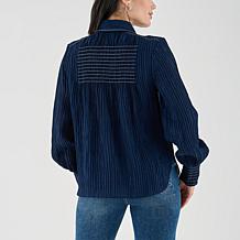 La Joie Smocked Collar Long-Sleeve Blouse