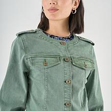 La Joie Woven Denim Cropped Utility Jacket