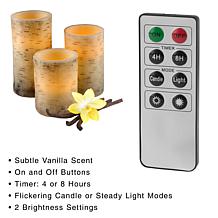 Lavish Home Flickering Flameless LED Candles with Birch Bark- Set of 3