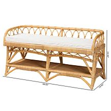 Leryn Natural Rattan Bench with Cushion and Storage Shelf