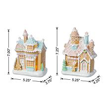 Lighted Christmas Macaron Resin Village Table Decor 2-piece Set