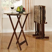 Linon Home Ranger Brown Faux Marble Tray Table Set - Brown