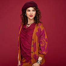 Lloyd Boston Draped Drama Floral Cowl-Neck 3/4-Sleeve Dolman Top