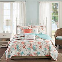 Madison Park Pebble Beach 6pc Coral Coverlet Set - K/CK