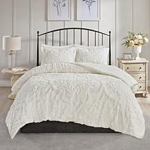 Madison Park Viola 3pc Cotton Chenille Damask Comforter Set - F/Q