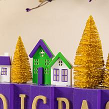 Mardi Gras Wreath with Beads, Berries & Fleur-de-lis, 7.5"H x 14"L