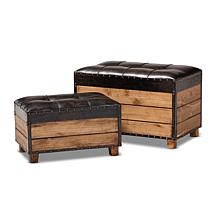 Marelli Faux Leather Upholstered Storage Trunk Ottoman 2-Piece Set