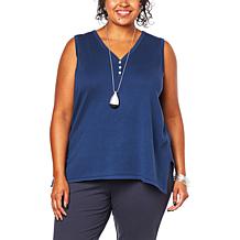 MarlaWynne Cotton Sweater Knit Henley Tank